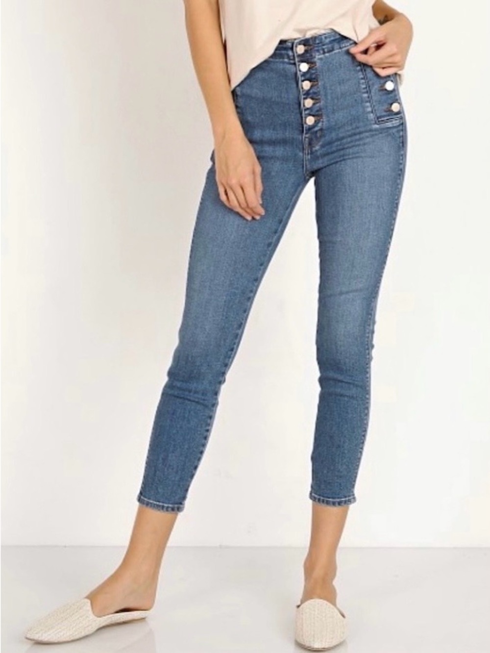 J Brand Natasha Sky High Crop Skinny Jean Button Front Stretch Denim Lovesick 31
